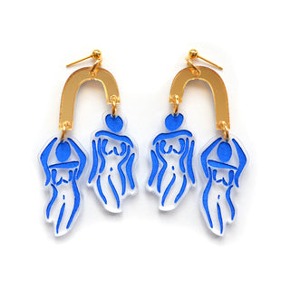 Blue Ladies Body Outline Acrylic Statement Earrings