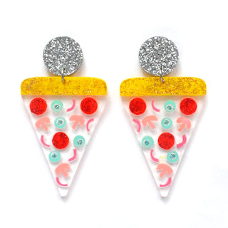 Confetti Pizza Clear Acrylic Statement Resin Earrings