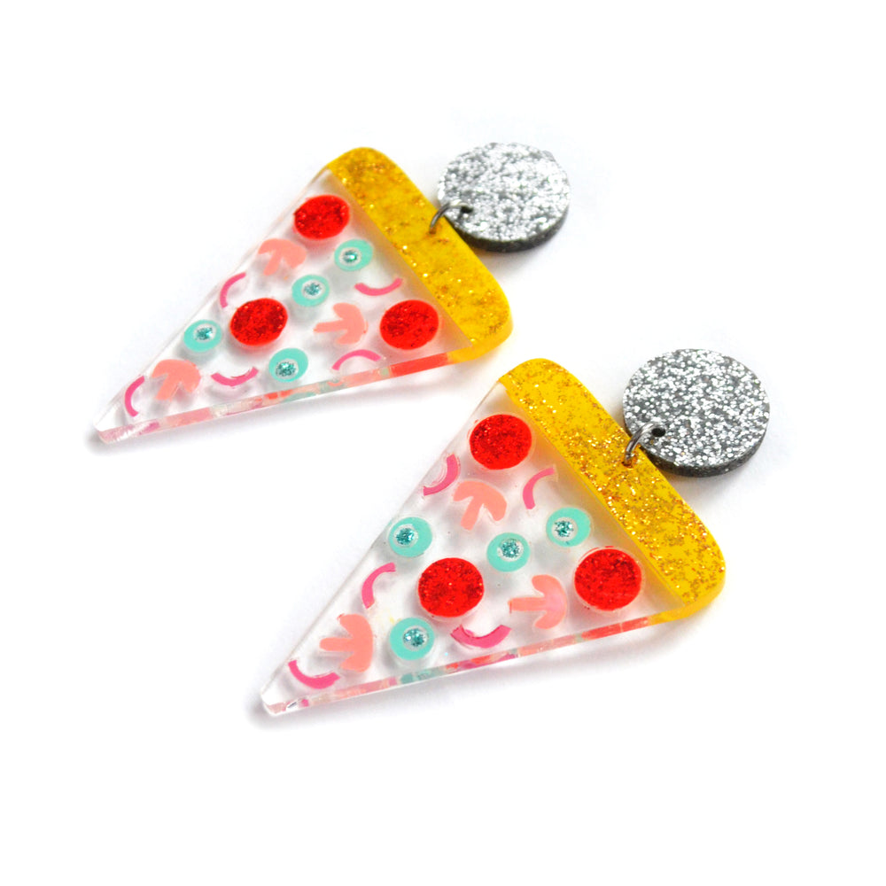 Confetti Pizza Clear Acrylic Statement Resin Earrings