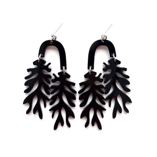 Black Matisse Leaf Floral Acrylic Earrings