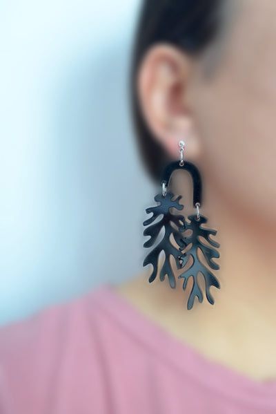 Black Matisse Leaf Floral Acrylic Earrings