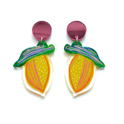 Lemon Fruit Earrings, Laser Cut Acrylic Jewelry