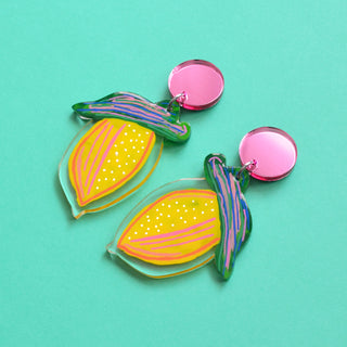 Lemon Fruit Earrings, Laser Cut Acrylic Jewelry