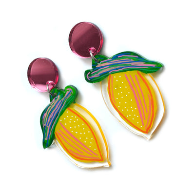 Lemon Fruit Earrings, Laser Cut Acrylic Jewelry