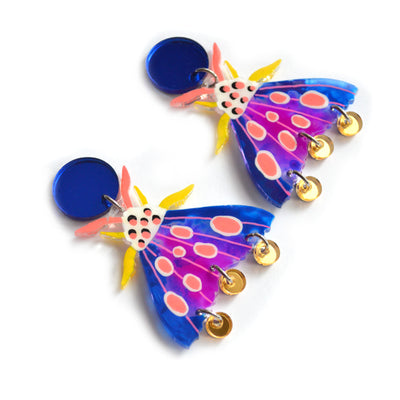 Blue Geometric Moth Insect Laser Cut Acrylic Earrings