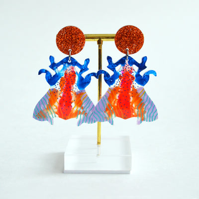 Neon Pink and Orange Moth Insect Laser Cut Acrylic Earrings