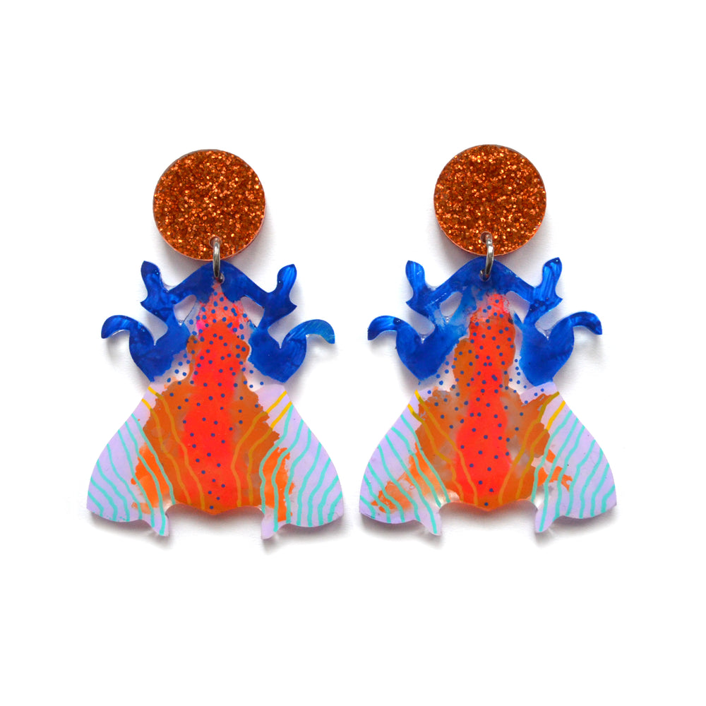 Neon Pink and Orange Moth Insect Laser Cut Acrylic Earrings