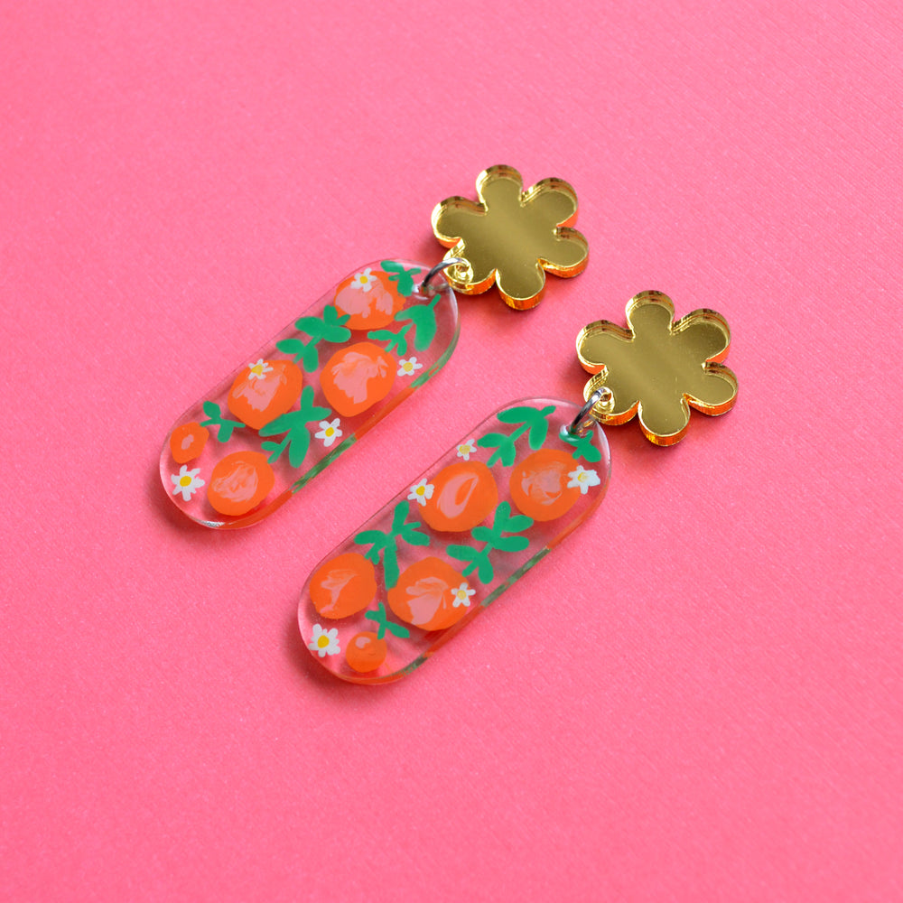 Orange Blossom Flower Resin Earrings, Laser Cut Acrylic Jewelry