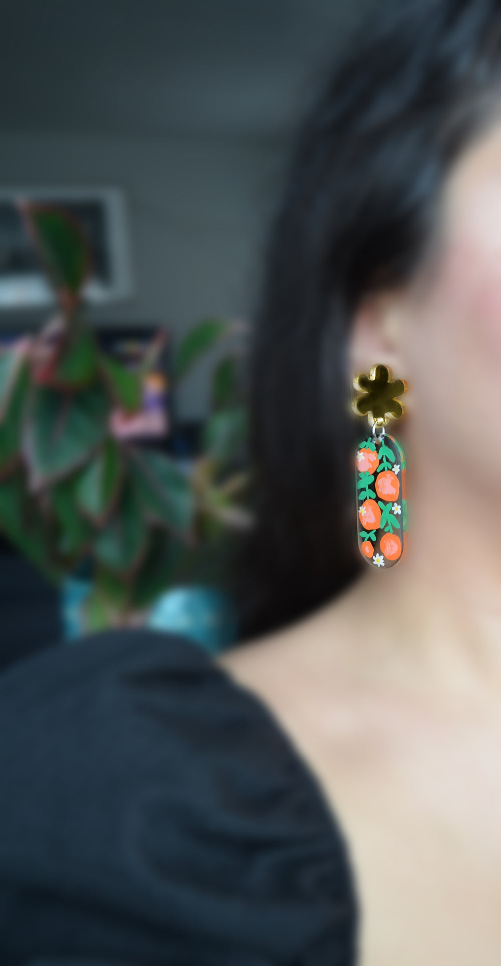 Orange Blossom Flower Resin Earrings, Laser Cut Acrylic Jewelry