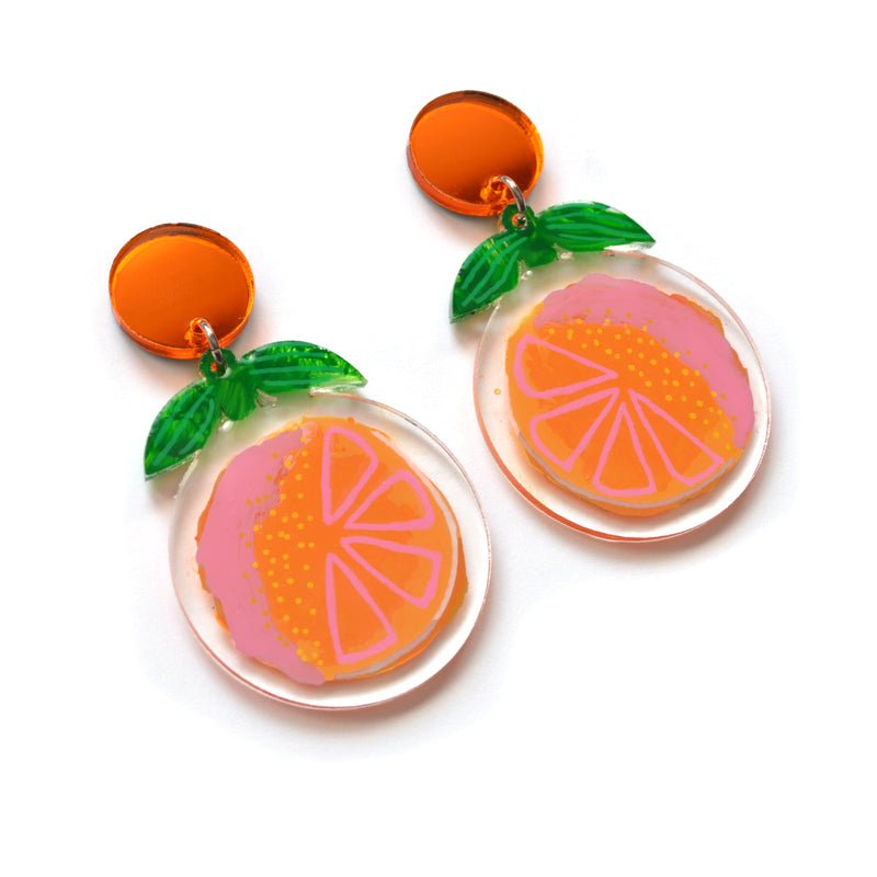 Orange Fruit Earrings, Laser Cut Acrylic Jewelry