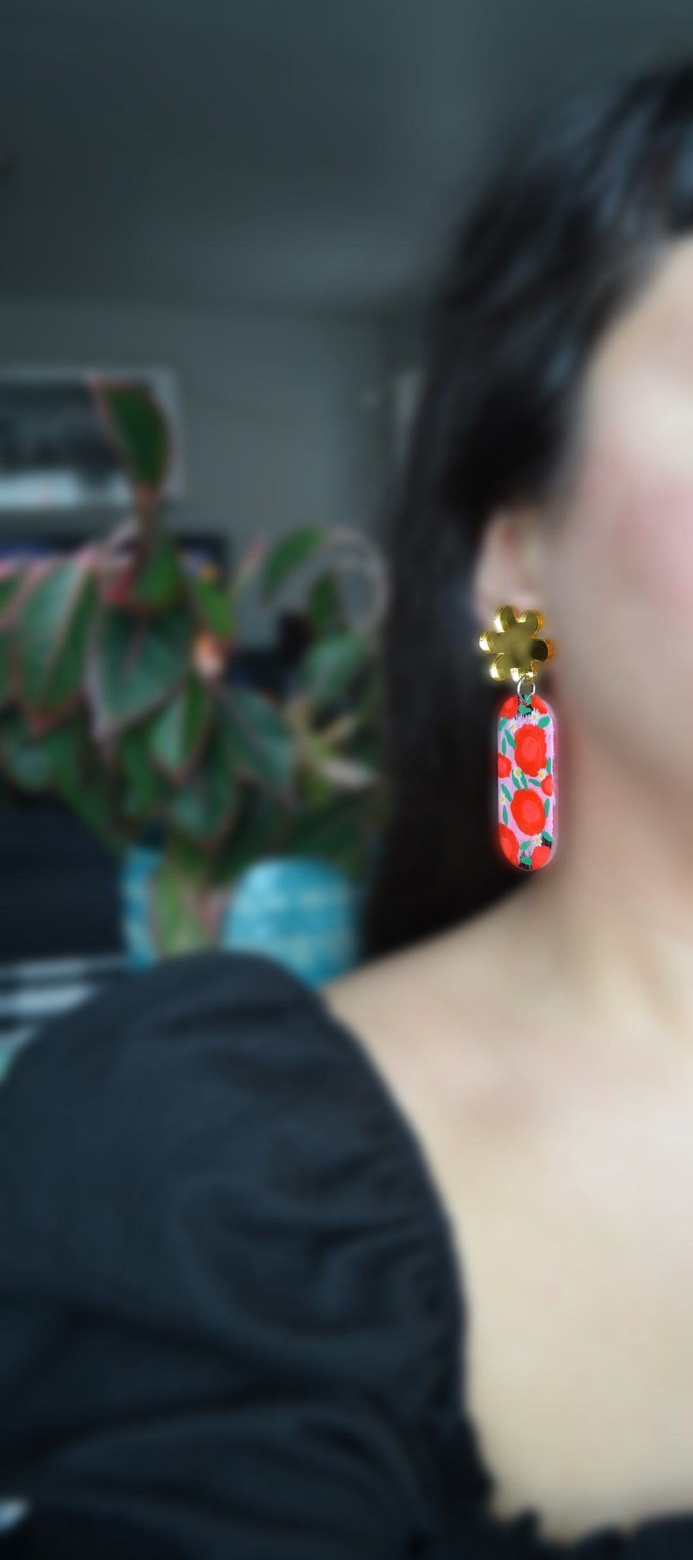 Pink and Red Flower Resin Earrings, Laser Cut Acrylic Jewelry