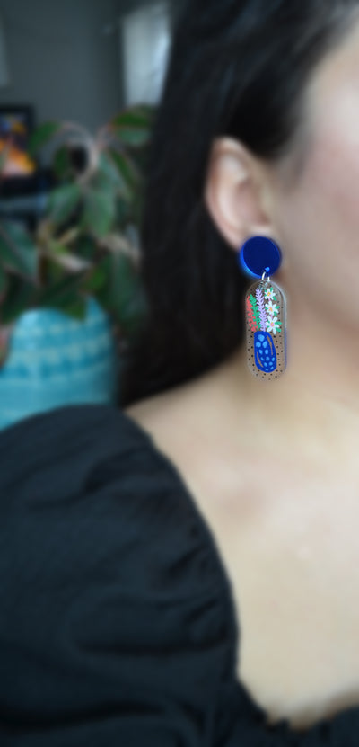 Blue Flower Vase Resin Earrings, Laser Cut Acrylic Jewelry