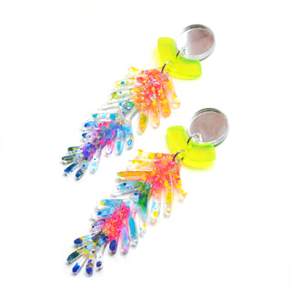 Neon Ombre Branch Laser Cut Acrylic Resin Earrings