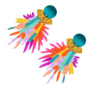 Colorful Rainbow Pom Pom Glitter Resin Earrings
