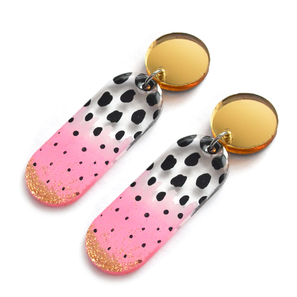 Pink Watermelon Oval Drop Dangle Earrings, Laser Cut and Resin Jewelry
