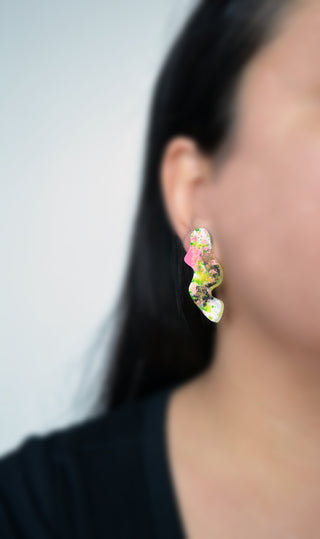 Pink and Green Wavy Squiggle Stud Earrings