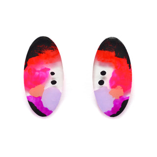 Pink and Red Abstract Art Oval Resin Stud Earrings