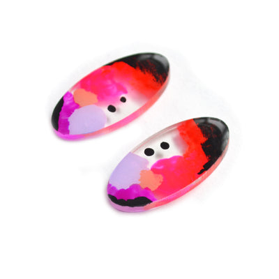Pink and Red Abstract Art Oval Resin Stud Earrings