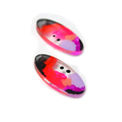 Pink and Red Abstract Art Oval Resin Stud Earrings