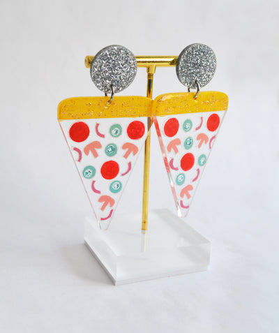 Confetti Pizza Clear Acrylic Statement Resin Earrings