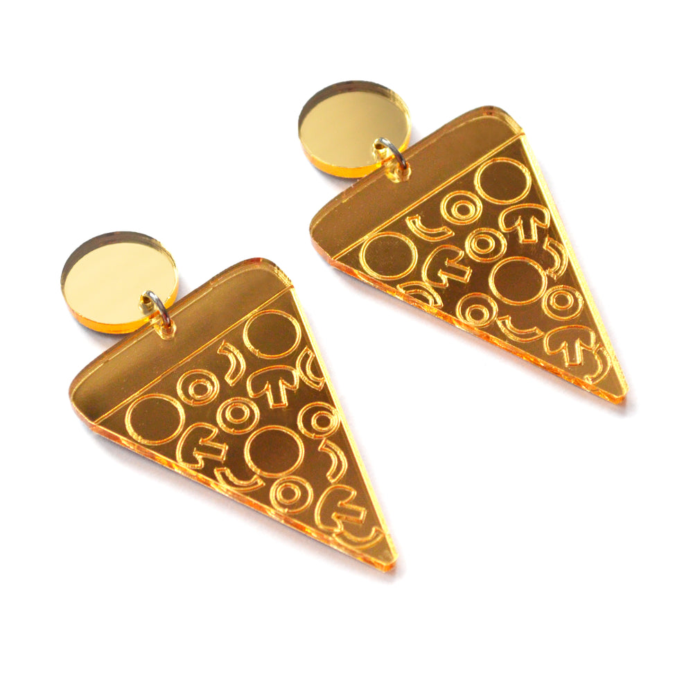 Pizza Slice Gold Acrylic Laser Cut Earrings