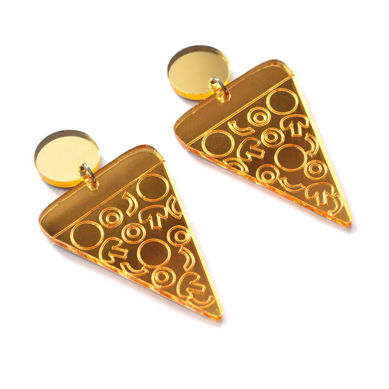 Pizza Slice Gold Acrylic Laser Cut Earrings