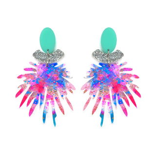 Pink Pom Pom Acrylic Laser Cut Dangle Earrings