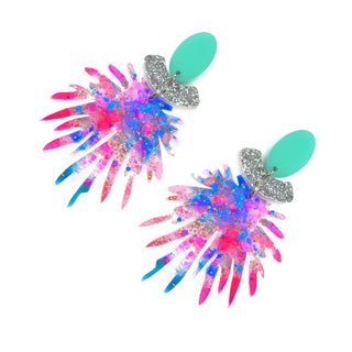 Pink Pom Pom Acrylic Laser Cut Dangle Earrings