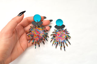 Party Confetti Pom Pom Acrylic Laser Cut Earrings