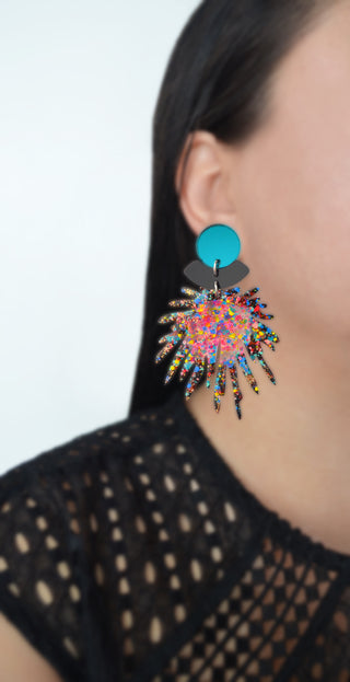 Party Confetti Pom Pom Acrylic Laser Cut Earrings