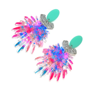 Pink Pom Pom Acrylic Laser Cut Dangle Earrings