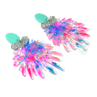 Pink Pom Pom Acrylic Laser Cut Dangle Earrings