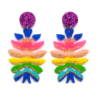 Rainbow Flower Statement Acrylic Laser Cut Glitter Earrings