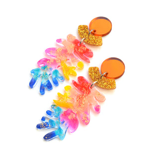 Rainbow Seaweed Leaf Acrylic Glitter Earrings, Laser Cut Jewelry