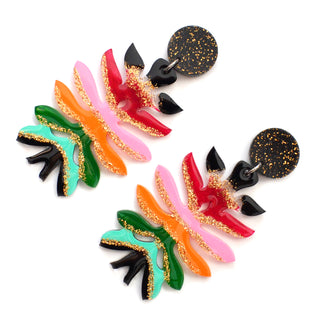 Colorful Resin Flower Statement Acrylic Laser Cut Glitter Earrings