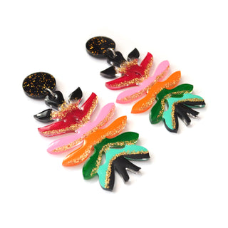 Colorful Resin Flower Statement Acrylic Laser Cut Glitter Earrings
