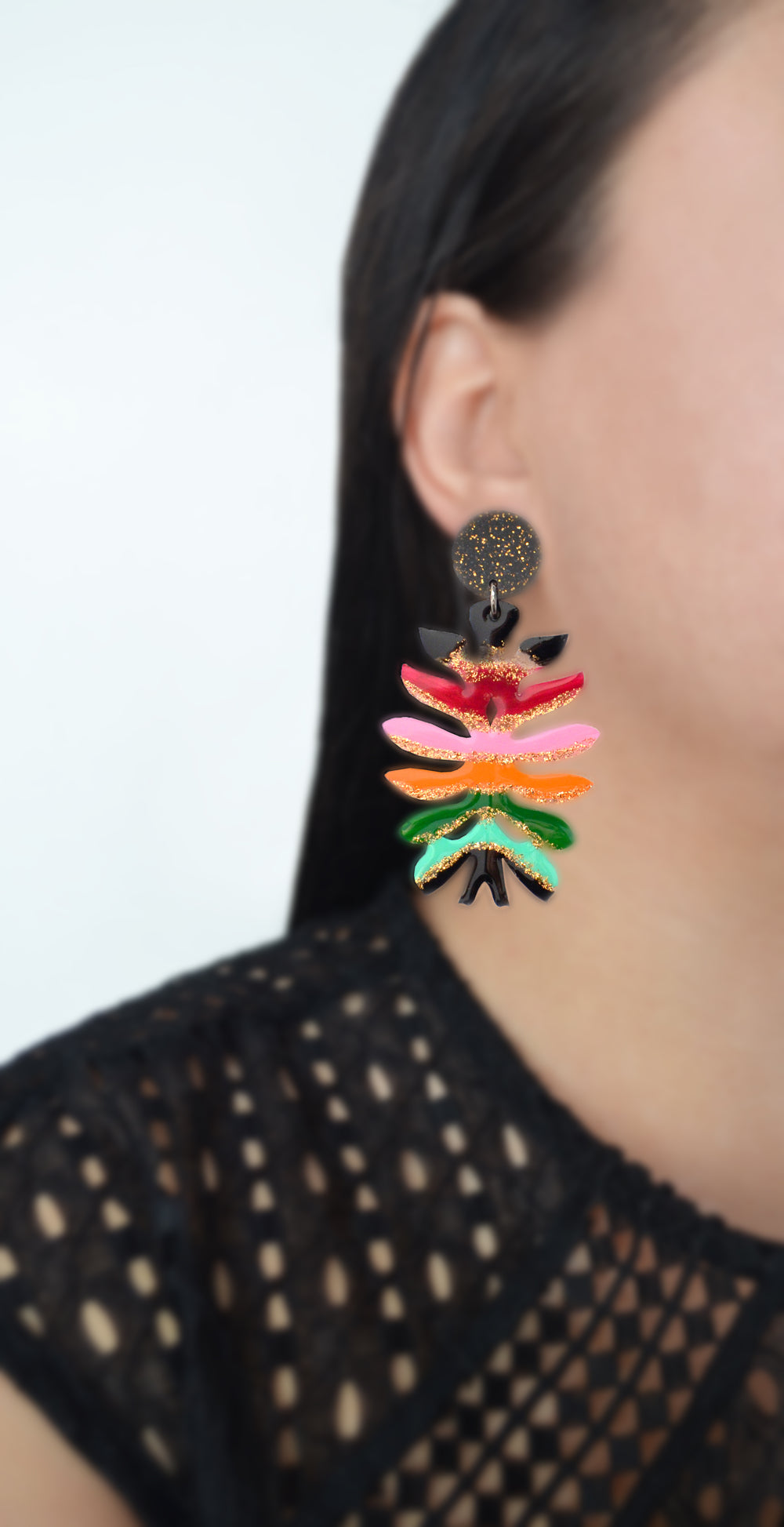 Colorful Resin Flower Statement Acrylic Laser Cut Glitter Earrings