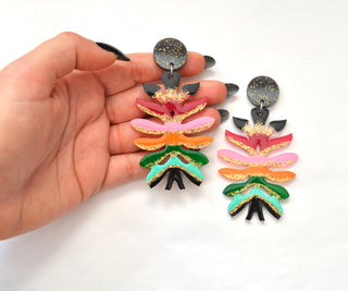 Colorful Resin Flower Statement Acrylic Laser Cut Glitter Earrings