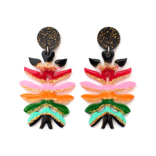 Colorful Resin Flower Statement Acrylic Laser Cut Glitter Earrings