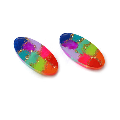 Rainbow Abstract Art Oval Resin Stud Earrings