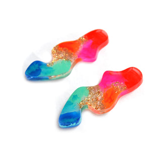 Rainbow Abstract Wavy Squiggle Resin Stud Earrings