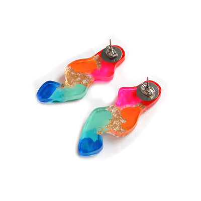 Rainbow Abstract Wavy Squiggle Resin Stud Earrings