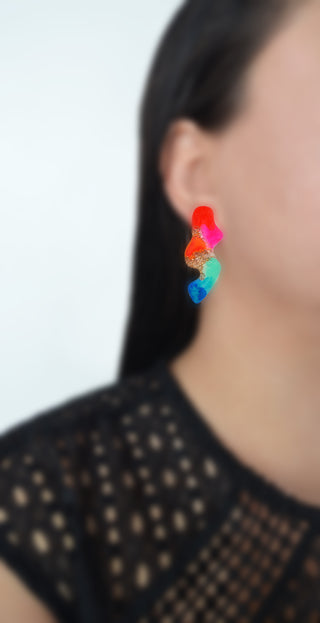 Rainbow Abstract Wavy Squiggle Resin Stud Earrings