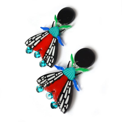 Black and Red Geometric Moth Insect Laser Cut Acrylic Earrings