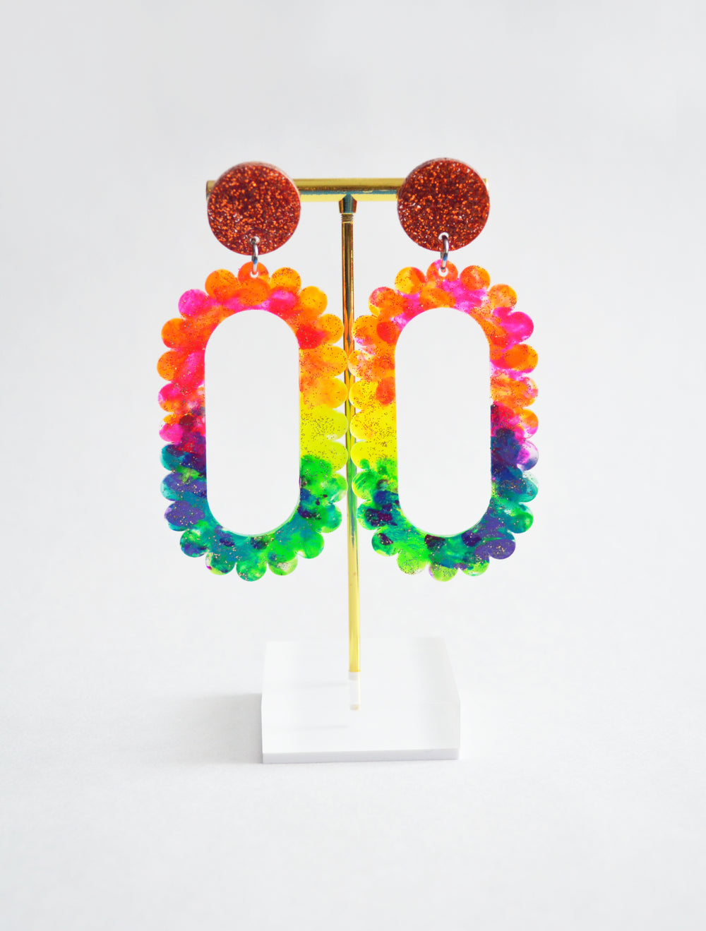 Rainbow Scalloped Acrylic Hoop Earrings