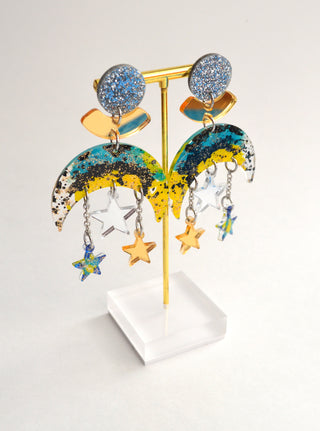 Upside Down Celestial Moon Earrings, Resin Jewelry