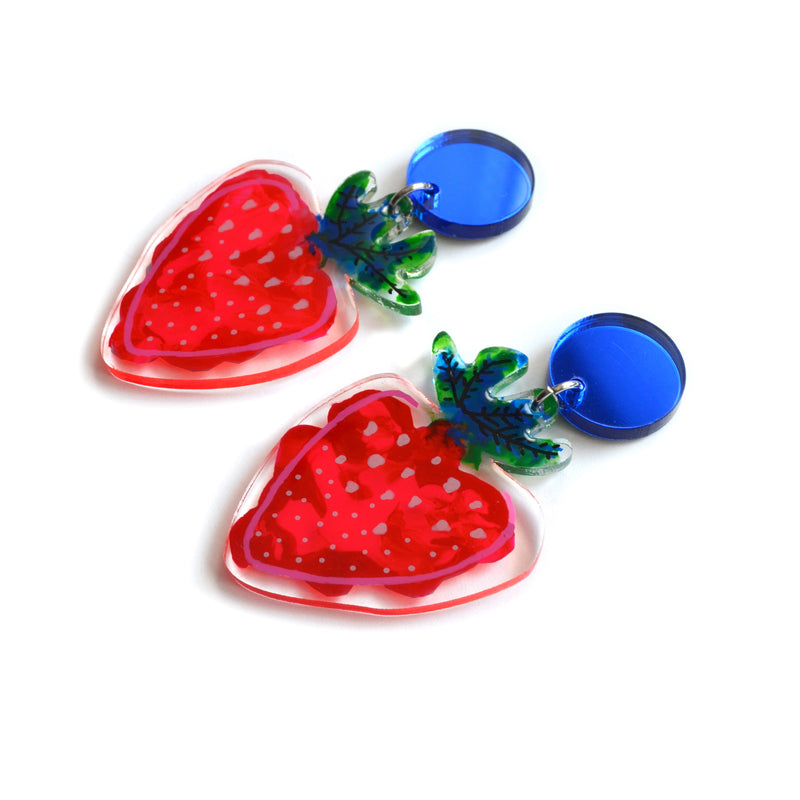 Strawberry Fruit Earrings, Laser Cut Acrylic Jewelry