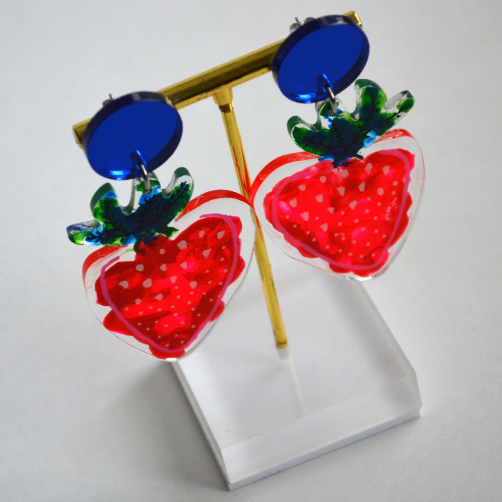 Strawberry Fruit Earrings, Laser Cut Acrylic Jewelry