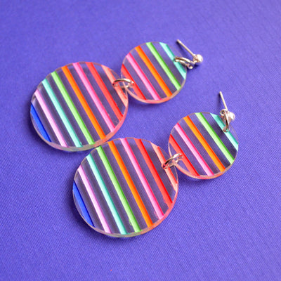 Rainbow Stripe Laser Cut Acrylic Dangle Earrings