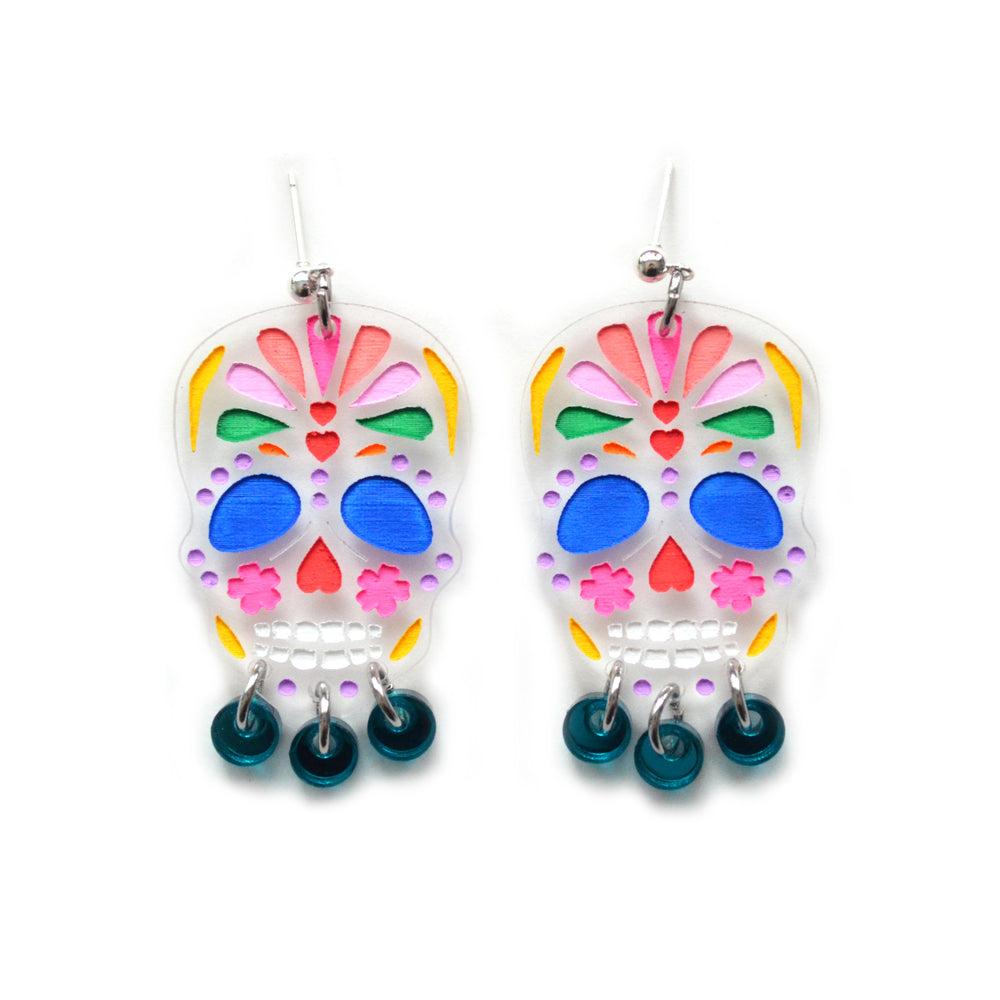 Sugar Skull Rainbow Acrylic Earrings
